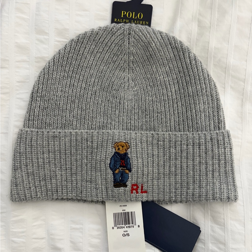 Polo by Ralph Lauren Gray Beanie with Bear Design